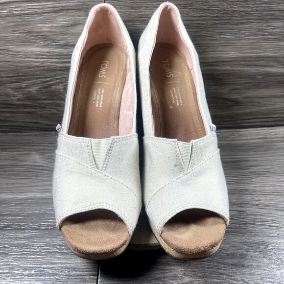 TOMS Women's Ivory/Gold Classic Espadrille Wedge Sandal Shoe Size 9 - Picture 2 of 8